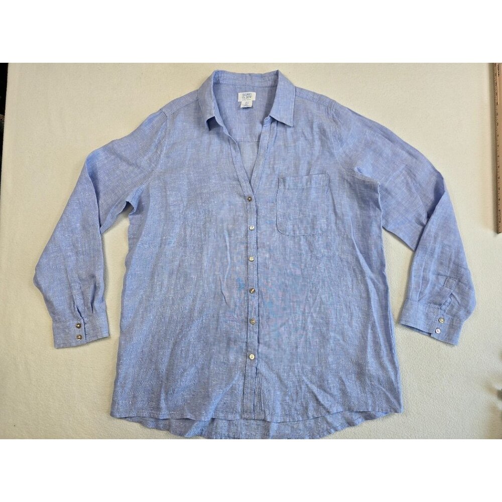 Sigrid Olsen Womens Light Blue 100% Linen Button-Down Shirt L